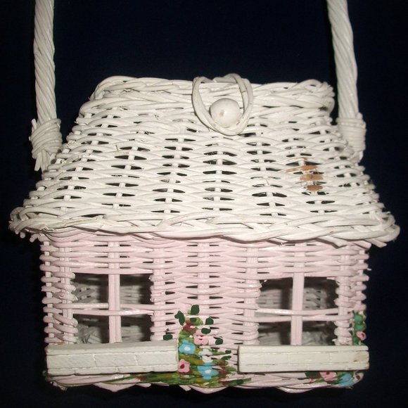 1 of a Kind Authentic Vintage 1960's Handpainted-Wicker Garden-Cottage Handbag - Picture 2 of 11